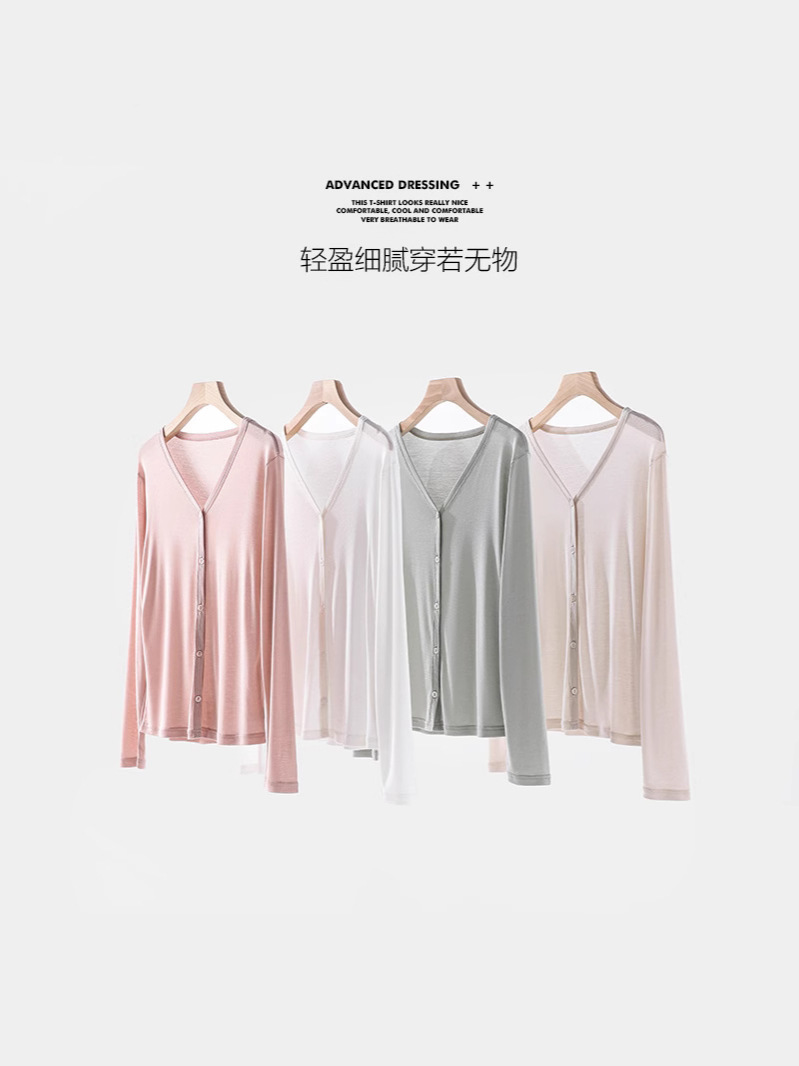Tencel V Neck Design Right Shoulder Fashionable Knitted Cardigan for Women 2025 Spring and Summer New High-End Women's Sun Protection Clothing 5