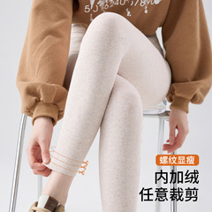 2025秋冬加绒加厚无尬线打底裤女外穿高腰收腹无痕脚口螺纹棉裤