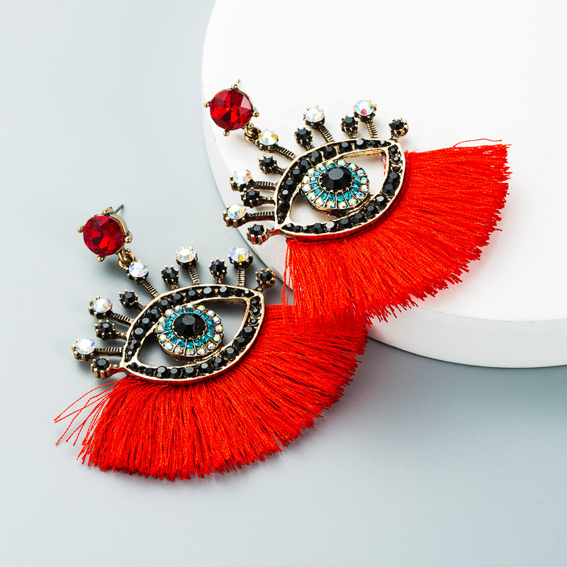 European And American Exaggerated Turkish Blue Eyes Tassel Earrings Fashionable Personalized Fan-shaped Devil Eyes Ins Earrings display picture 6