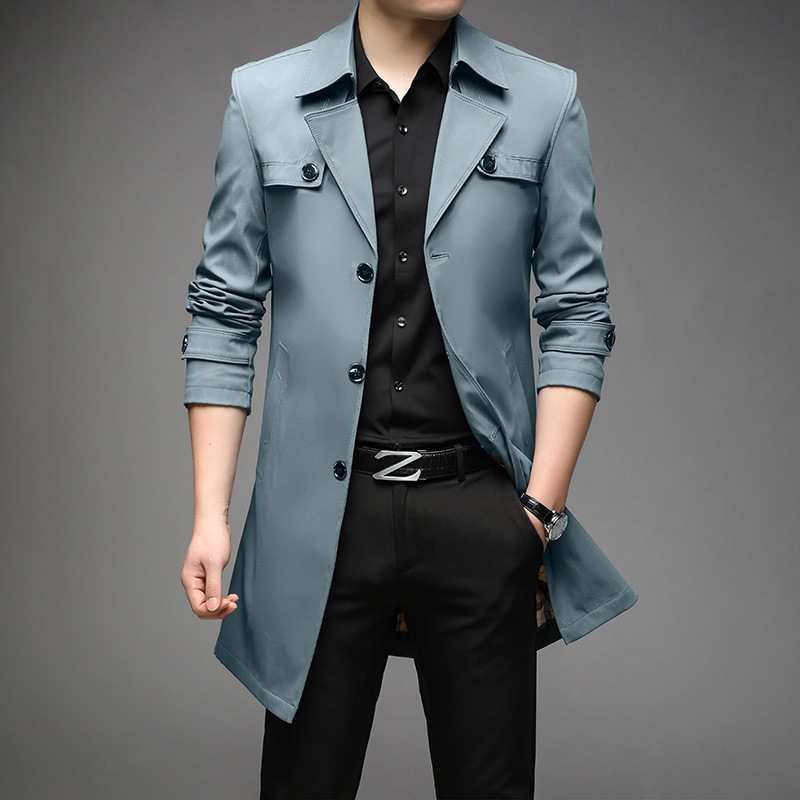 Gabardina de longitud media para hombre, estilo británico, con cuello de traje, chaqueta de negocios estilo coreano, chaqueta de moda para hombre, talla grande, para comercio transfronterizo.