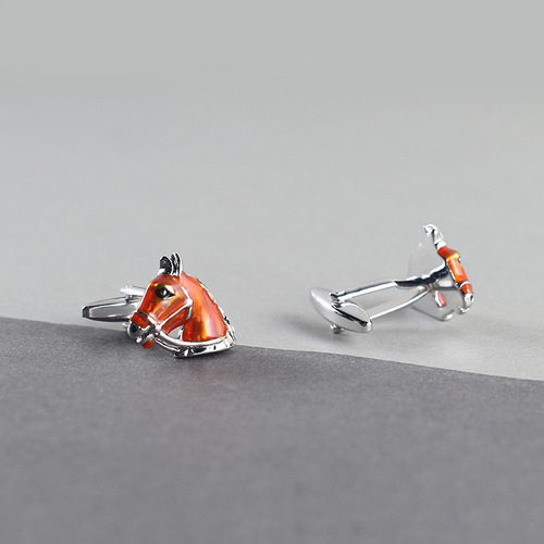 High-quality brown horse head shape metal cufflinks for men's French-style shirt and suit cuffs
