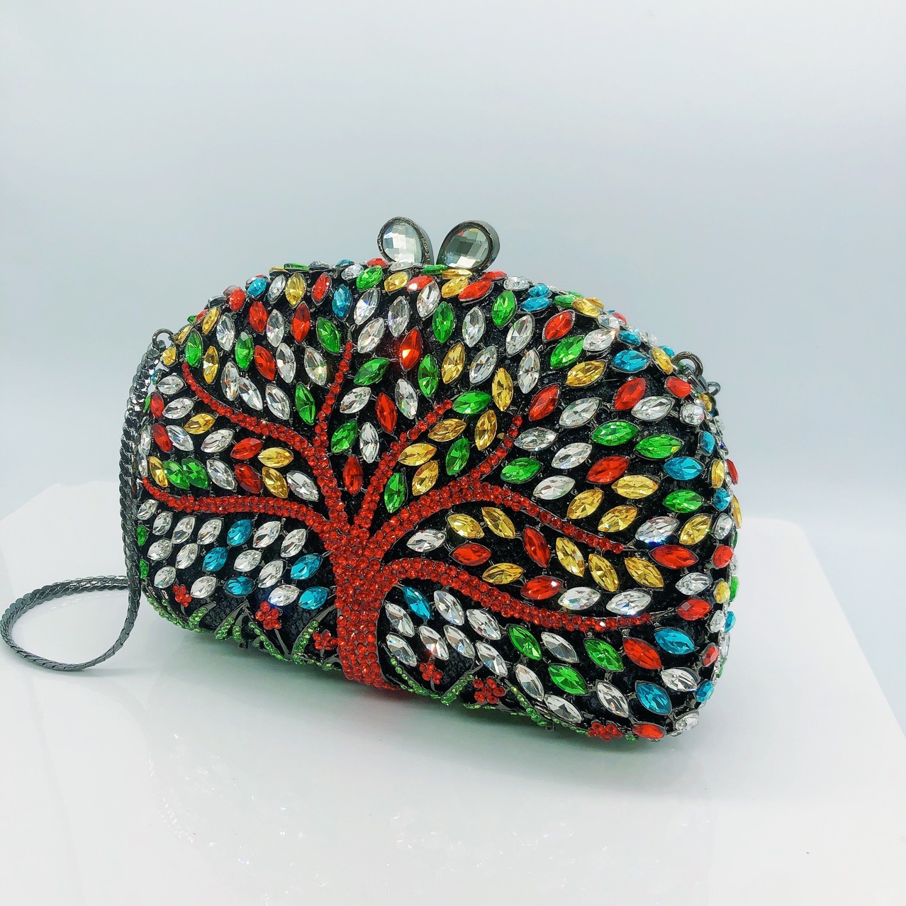 Túi clutch nữ đính đá hình cây kim loại rỗng, túi cầm tay dự tiệc — Màu vàng chi tiết 6