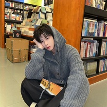 韩版宽松连帽开衫毛衣男冬季2025新款宽松粗线针织衫慵懒风外套