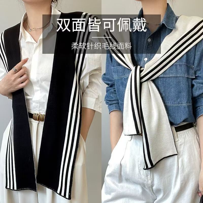 Navy-Style Air-Conditioned Room Warm Shawl, Spring and Autumn Knitted Fake Collar Shirt Shoulder Wrap Navy-Style Air-Conditioned Room Warm Shawl, Spring and Autumn Knitted Fake Collar Shirt Shoulder Wrap