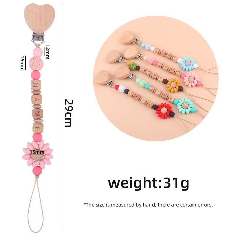 Nuevo bebé suministros de haya amor chupete clip calmante bebé Flor de dibujos animados mordedura de silicona molar chupete cadena