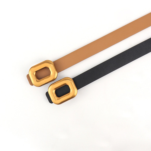 Summer new thin bronze square buckle belt for women PU decorative belt versatile slim waist fashionable
