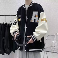 春と秋のメンズ野球ユニフォームジャケット、ゆったりと多用途の服、香港スタイルのハンサムなカジュアルジャケット、トレンディで多用途