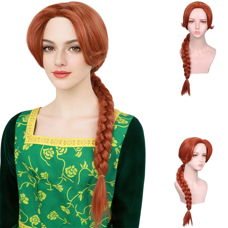 In-Stock Cross-Border Cosplay Wig Fiona Princess Red-Brown Big Braids Role-Playing Party Wig Cosplay In-Stock Cross-Border Cosplay Wig Fiona Princess Red-Brown Big Braids Role-Playing Party Wig Cosplay