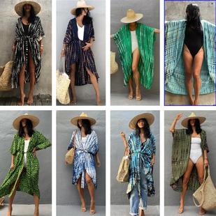 European and American Cross-border Cotton Blouse Tie-dyed Swimsuit Beach Sun Protection Clothing Beach Holiday Sun Protection Cardigan Bikini Jacket