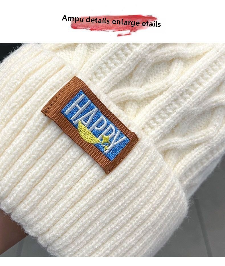 Wintermütze aus Wolle mit Fleecefutter, dicke, warme Strickmütze aus dem Nordosten, für Damen, großer Kopf, Ohrenschutz, Haarballmütze, weiße Ballmütze_voghion.com