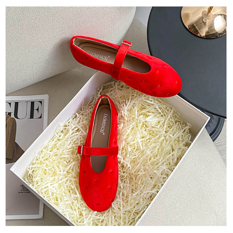 Giày búp bê nữ Mary Jane quai ngang mũi tròn đế bằng — Màu đen, Màu đỏ chi tiết 27