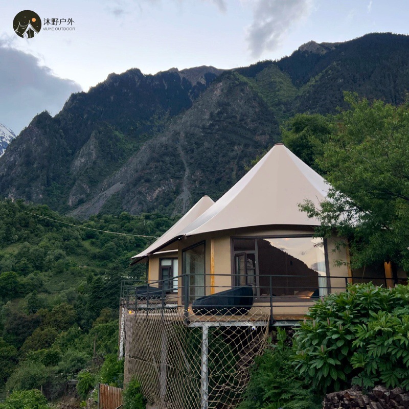 Muye al aire libre hexagonal lujo tienda de comedor de alta resistencia de vidrio de aleación de aluminio tienda de comedor