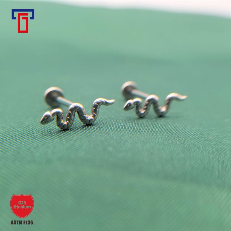 G23鈦Titanium蛇形唇釘耳釘舌釘耳骨釘整體鈦合金可陽極氧化