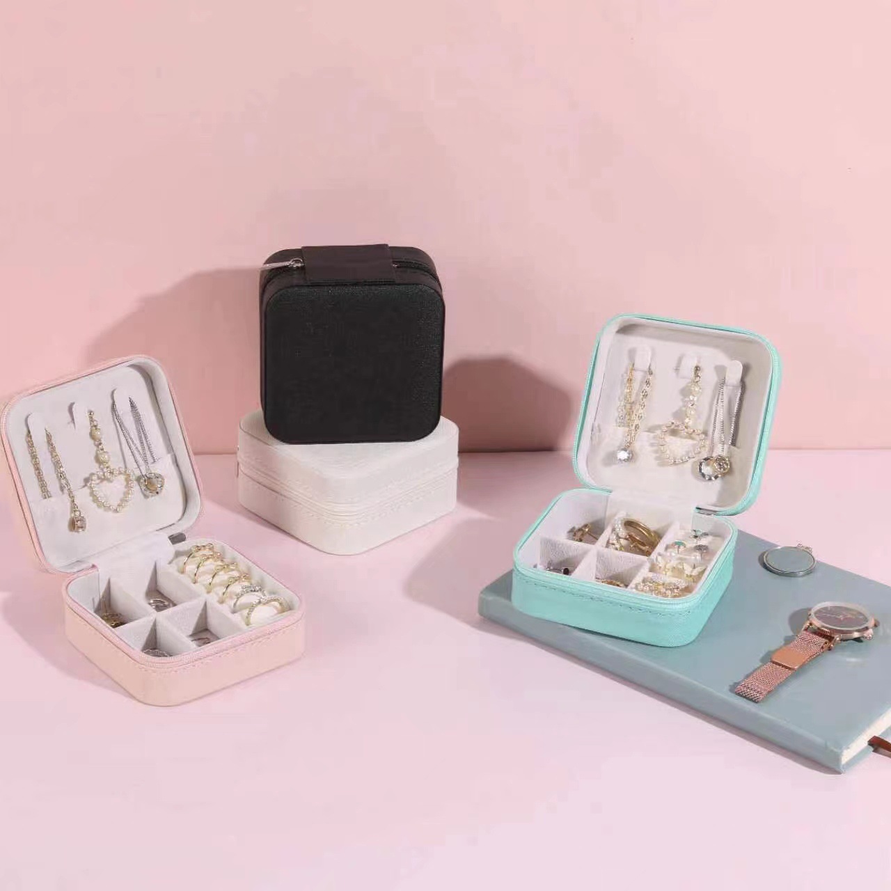 1 Piece Fashion Solid Color Pu Leather Jewelry Boxes