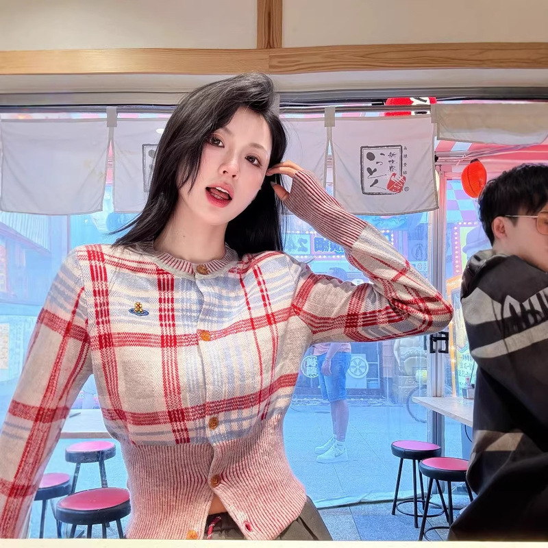 Vivienne West Wood West Queen Mother Saturn Letter Twist Women's Wool Blend Sweater Knitted Cardigan