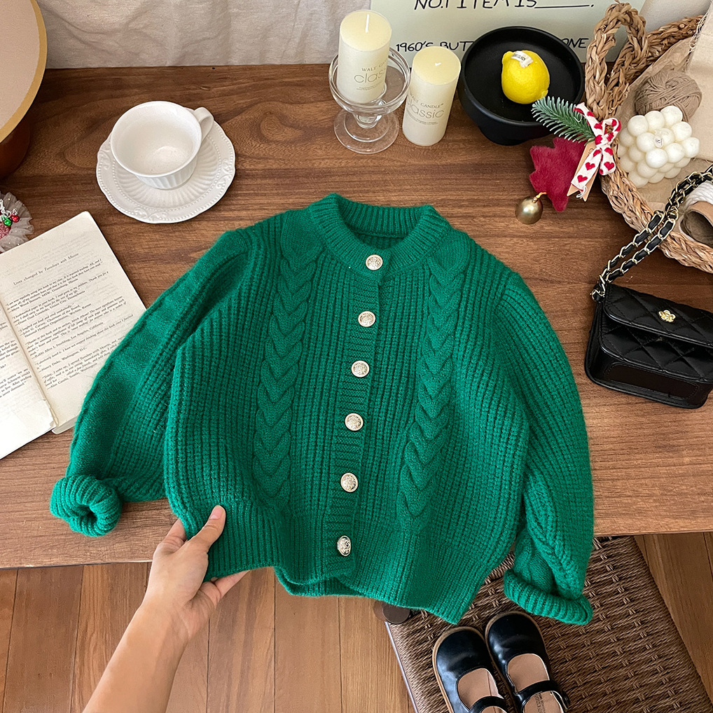 Han 24 Neue Baby-Kleidung Mädchen Rot Grün Fried Dough Twists Strickjacke Verdickt Gestrickte Pullover Mantel Mode Herbst und_voghion.com