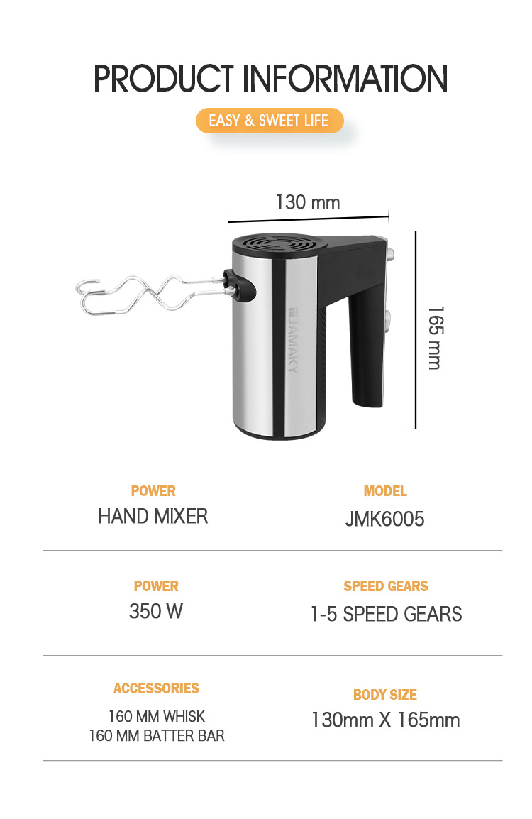 JAMAKY Home Frusta elettrica portatile Frusta ad alta potenza regolabile a 5 velocità e miscelatore per crema di farina_voghion.com