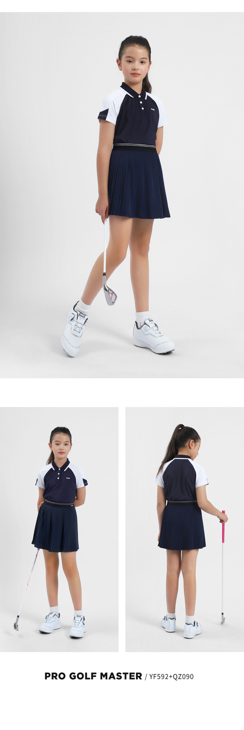 Váy golf bé gái PGM mùa hè thể thao nhanh khô eo thun xếp li — QZ090-màu xanh nước biển, QZ090-màu trắng, QZ090-Màu đen chi tiết 7