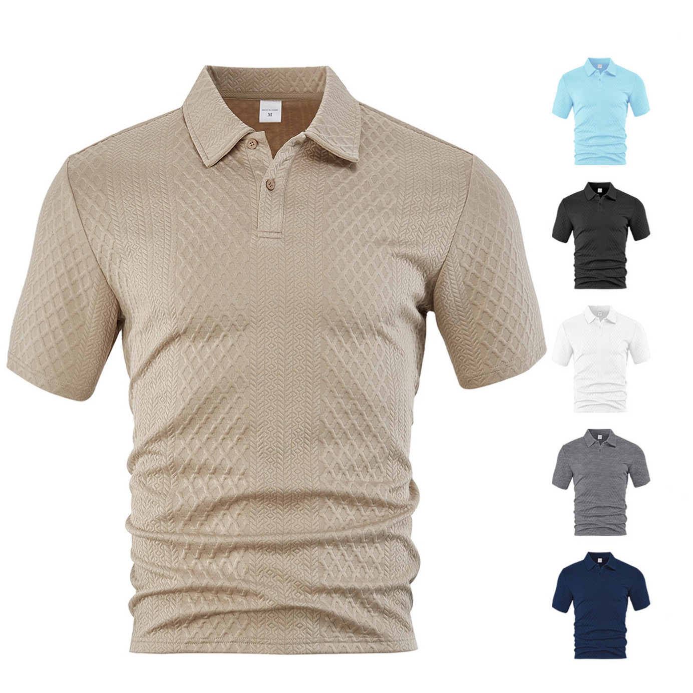 Europa y Estados Unidos ropa de hombre transfronteriza verano delgado relajado transpirable casual Jacquard de color sólido con solapa de manga corta camisa polo de hombre image 6