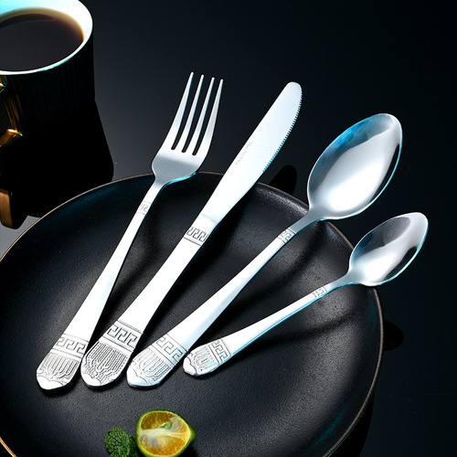 Cross-border stainless steel tableware spoons and forks, antique gold-plated Western-style knife and fork set, hotel steak knife and fork set, wholesale