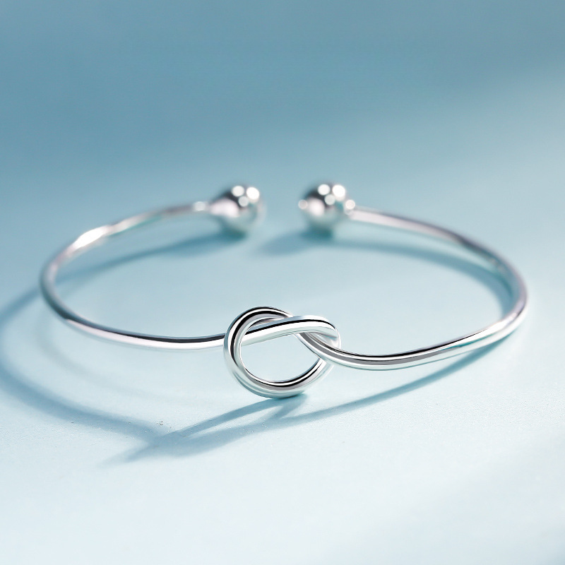 Pulsera de plata de ley 925 pulsera de plata sólida femenina nudo de cuerda apertura simple pulsera de amor joyería