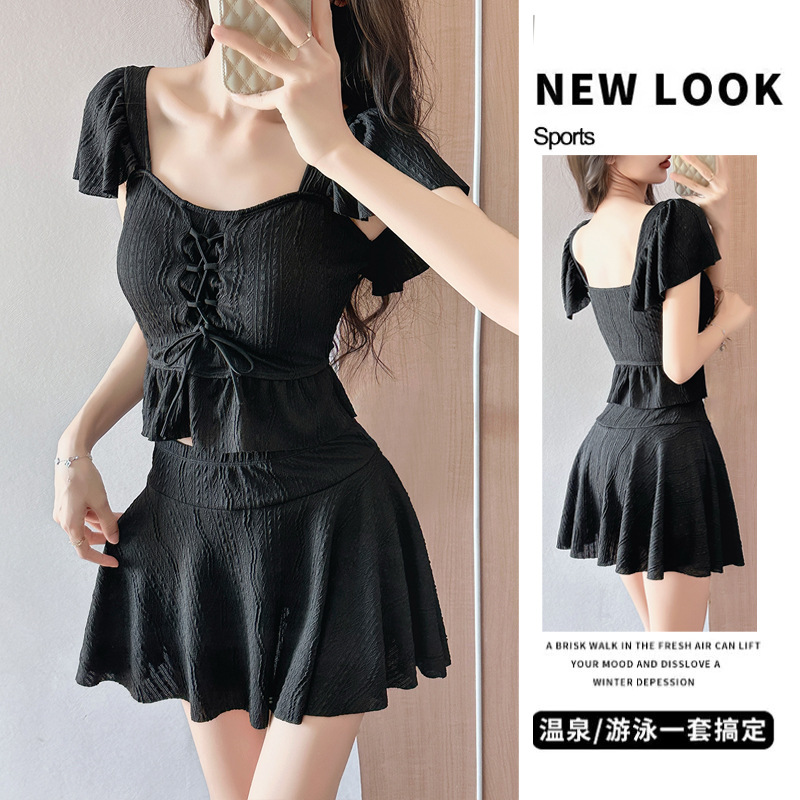 2025 New Swimsuit Women's Split Two-Piece Skirt Style Conservative High-End Slimming Look Boxer Student Hot Spring Swimsuit