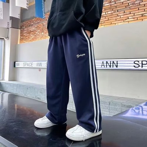 Boy's Pants Spring and Autumn Wide Leg Casual Sweatpants Children Loose Side Striped Straight Leg Pants