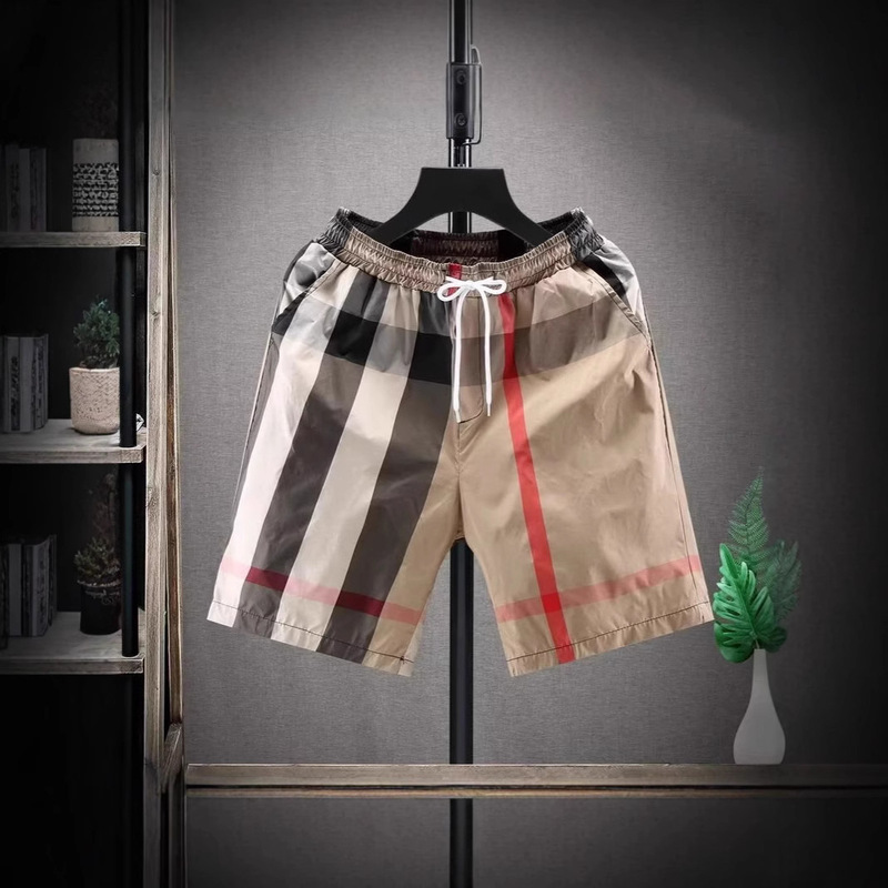 Summer Men's Shorts Casual Simple Plaid Pants New Quick-drying Beach Pants for Men