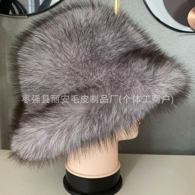 新款仿狐狸毛渔夫帽秋冬季保暖时尚毛绒帽子大檐圆顶盆帽女士冬帽|undefined