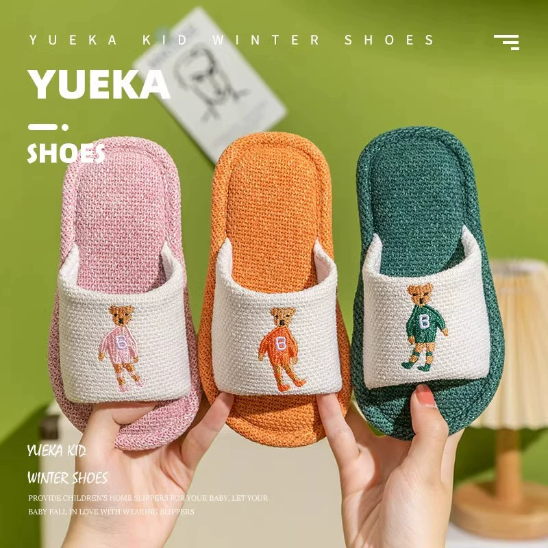 Детские льняные тапочки для здоровья ног, летние домашние домашние тапочки, милая обувь для родителей и детей с героями мультфильмов на четыре сезона для семьи из трех человек