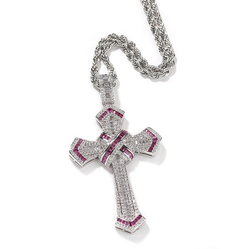 European and American hip-hop fashion brand diamond cross pendant set with zircon trendy men's necklace personalized simple cross-border jewelry