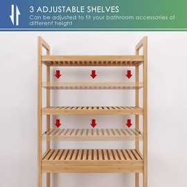 竹制马桶收纳架立式厕所浴室洗漱用品架木质储物架3可调节收纳架