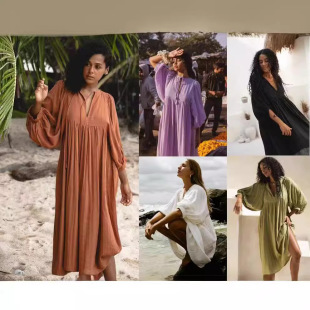 Cross-border fashion spring and autumn women's plus size loose long lantern sleeves casual sweet fresh girlish style dress,