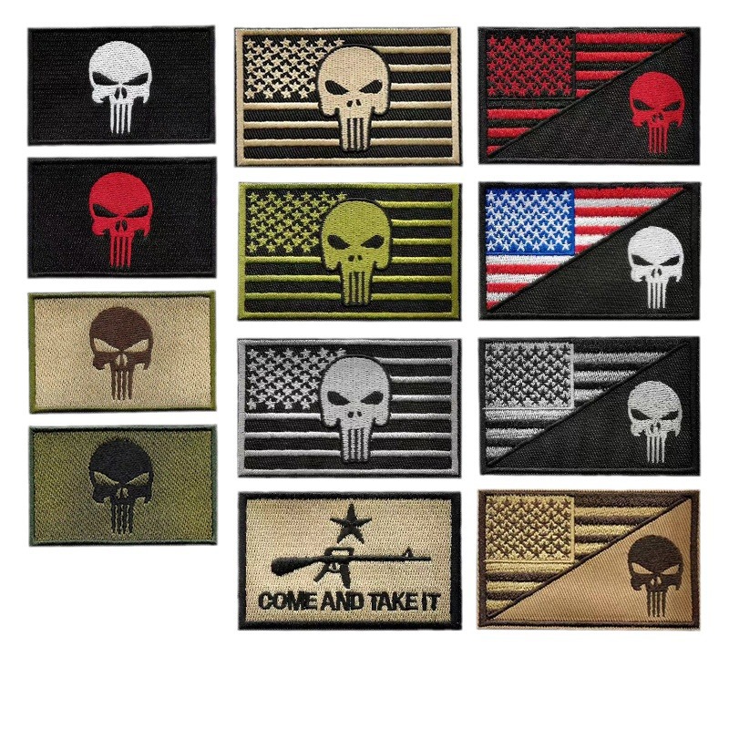 PUNISHER 자수 벨크로 완장 크로스 보더 의류 액세서리 자수 천 스티커 두개골 전술 사기 스티커 패치 스티커