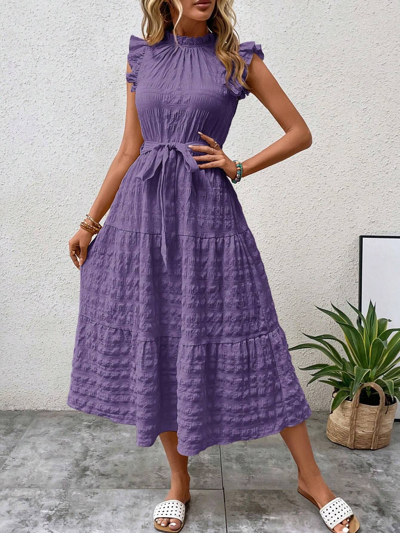 Women's Regular Dress Streetwear Scalloped Neckline Lettuce Trim Sleeveless Solid Color Midi Dress Daily display picture 1