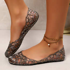 2025新款妈妈鞋女凉网果冻单套鞋潮沙滩舞蹈镂空收纳时尚批发外贸