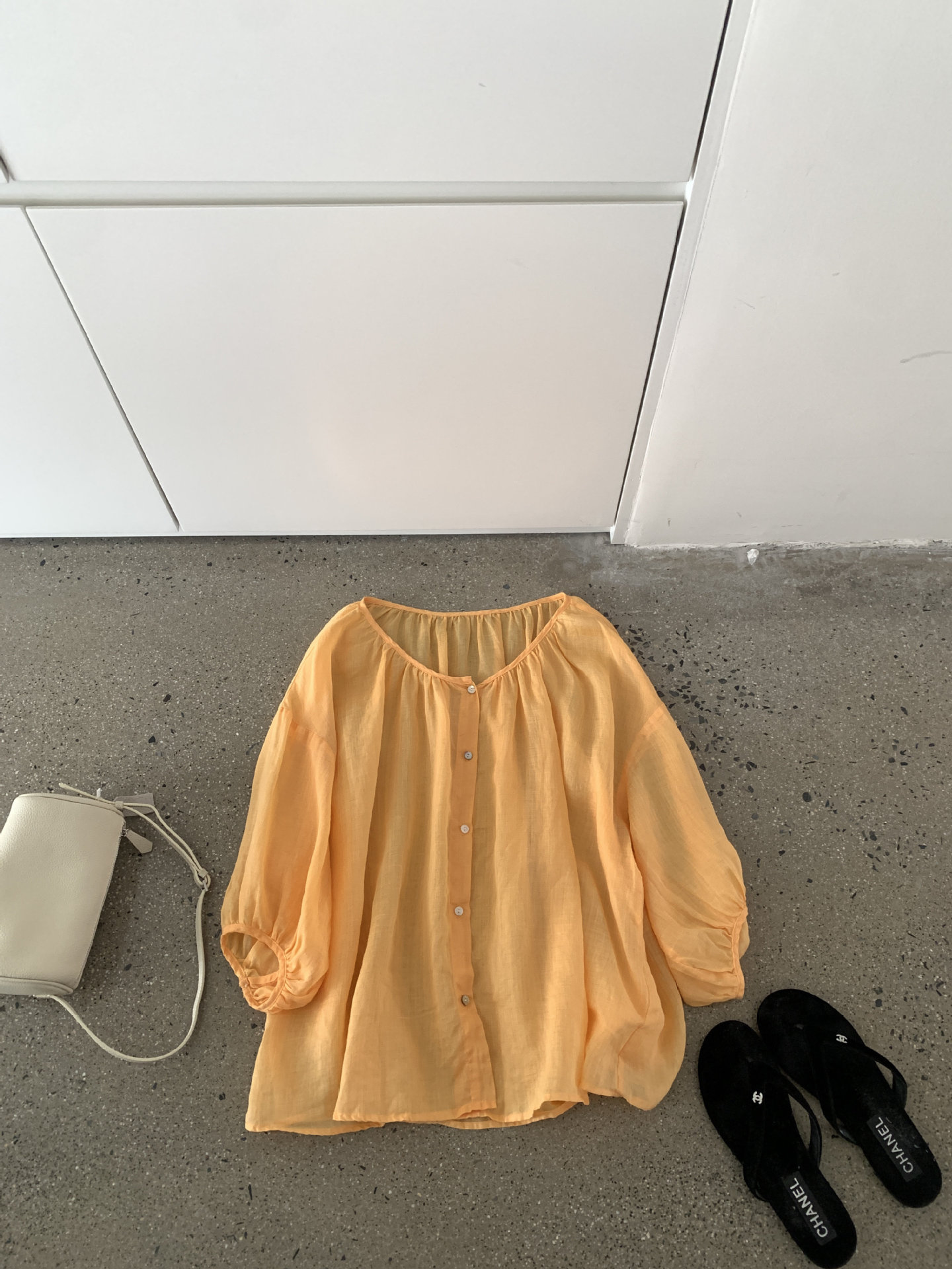 Áo sơ mi nữ linen tay lỡ phong cách Pháp i miss 2026 — xanh đậm, màu trắng, Bột cam, Vàng nhạtcolor chi tiết 32