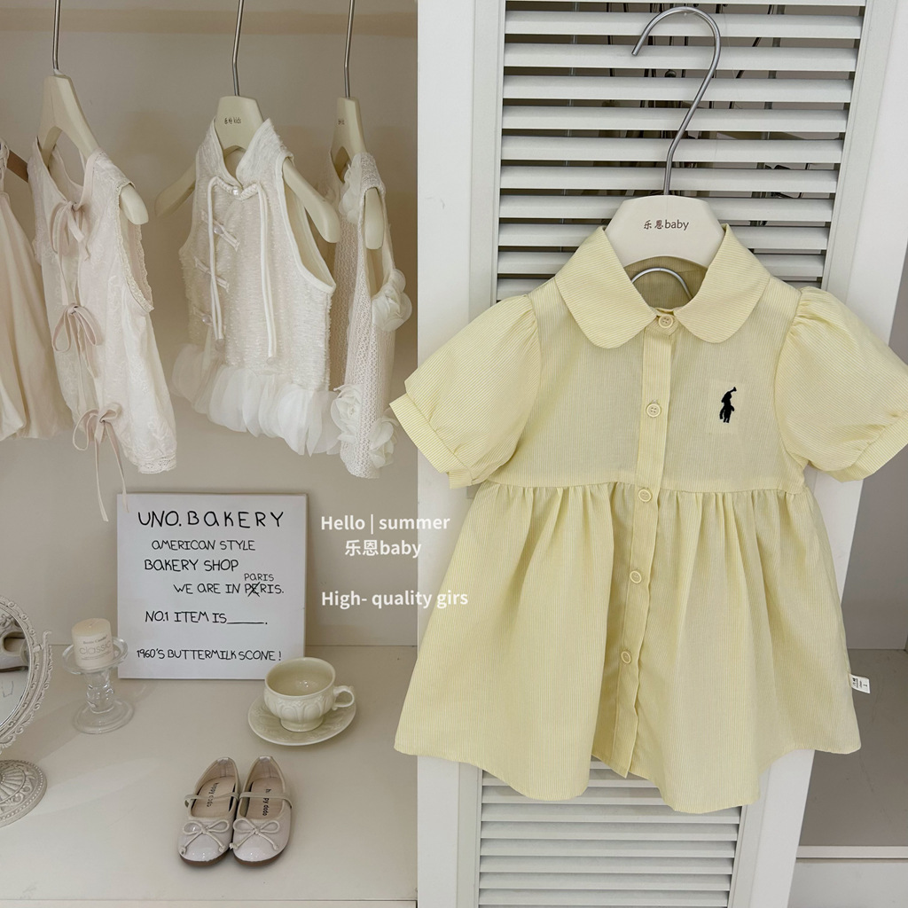 [Le En baby] Vestido amarillo de alta gama de la marca de verano para niñas Vestido de princesa de solapa de moda occidental