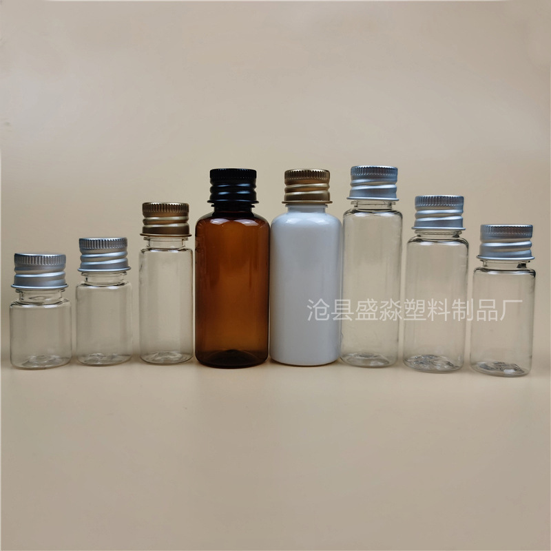En stock 5ml 10ml productos de plástico botella de PET tapa de aluminio botella de plástico PET botella de muestra transparente