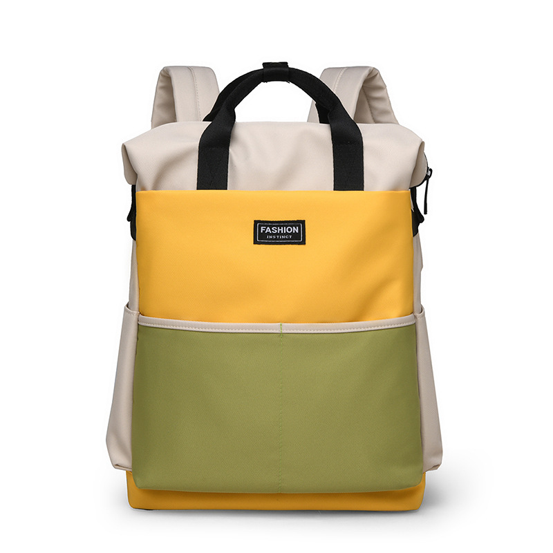 Bolso de mamá para madres y bebés de gran capacidad de estilo occidental, bolso de cercanías de almacenamiento de color en contraste de moda, mochila portátil multifuncional de un solo hombro