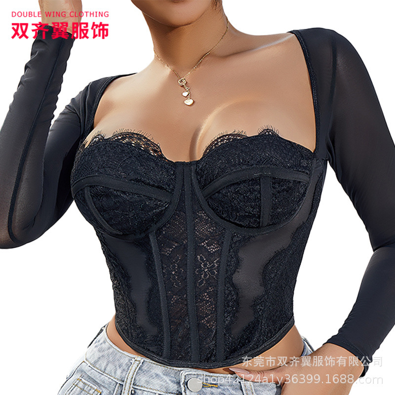 Cross-Border Hot-Selling Mesh Breathable Long-Sleeved Palace-Style Shapewear Tight Corset Top