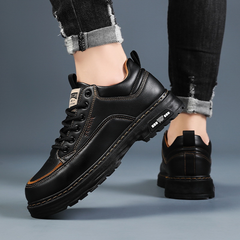 Zapatos de hombre 2024 nuevos zapatos de skate de otoño zapatos de cuero casuales de hombre moda zapatos deportivos anti-deslizantes zapatos de trabajo resistentes al desgaste