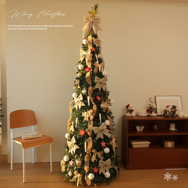 Decoración de Navidad transfronteriza plegable sin instalación paquete de árbol de Navidad luminoso retráctil de lujo encriptado adornos grandes