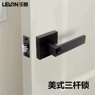 定制美式重型三杆锁黑色方形执手卫生间单舌门锁室内房门通道锁