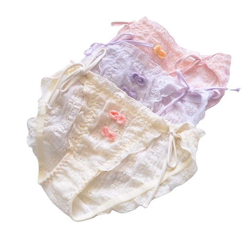 Long-term Japanese style small fresh full lace ruffles princess triangle girl cute lace-up string women's underwear