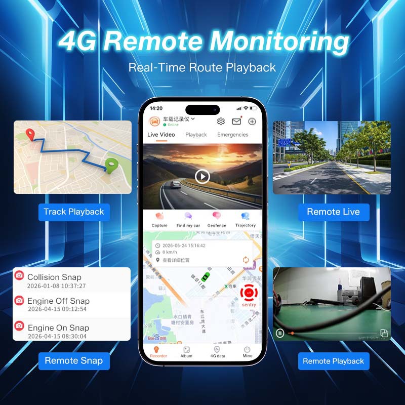 4G Remote Monitoring Quad-Camera 3inch Dash Cam with ADAS Blind Spot Warning and Fatigue Driving Sentry Mode