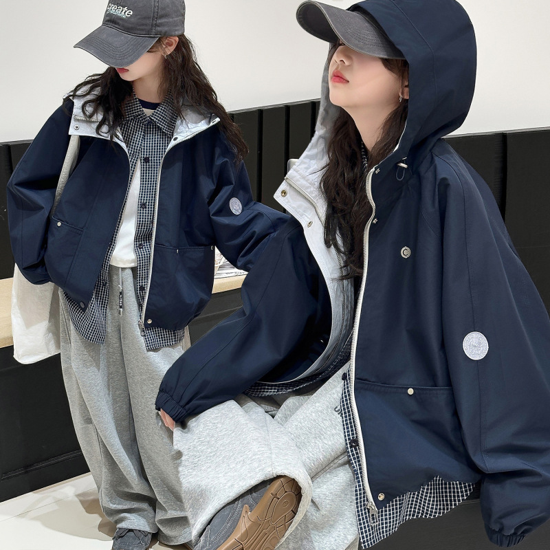 女童春秋款连帽外套秋季洋气时髦女大童韩版休闲儿童秋装冲锋衣潮|undefined