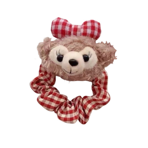 Adorable and Sweet Sherly Daffy Sharing Circle Girl Teddy Bear Grid Fleece Headband Autumn and Winter Cartoon Japanese Style Headband Accessory