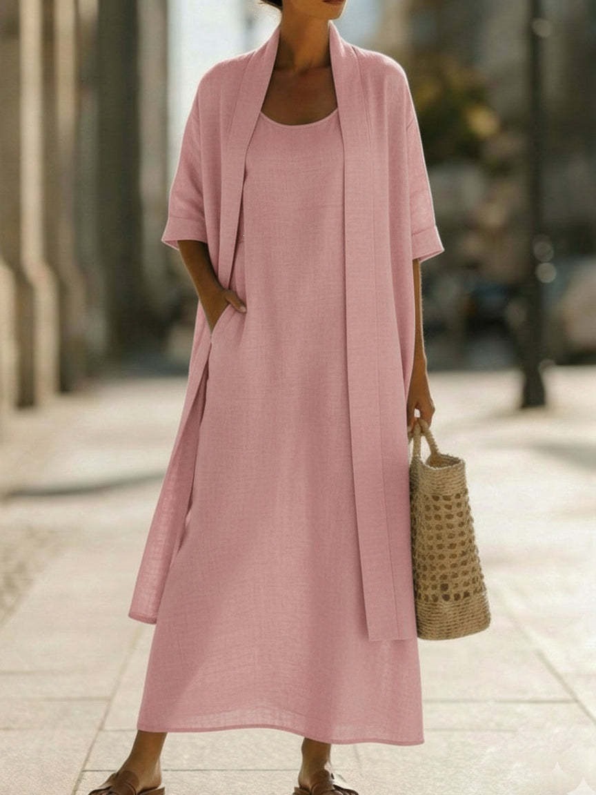 Women's Clothing Women's Simple Loose Comfortable Stylish Cotton Linen Two Piece Dress Early Summer Perfect Clothing_ecoleips.com