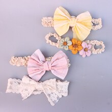 宝宝卤门发带婴儿儿童头带饰品夏季棉碎花蝴蝶结蕾丝花朵可爱头饰